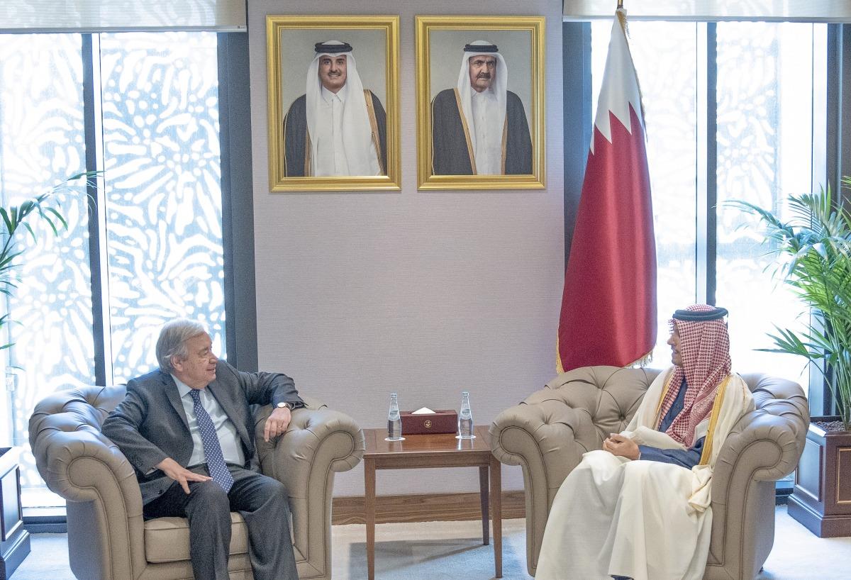 卡塔尔首相与联合国秘书长举行会谈 重点讨论巴以局势等问题 第1张
