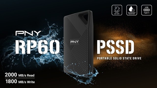 PNY必恩威推出RP60移动固态硬盘：3 米防摔、IP65 防尘防水、99.99美元起 第1张