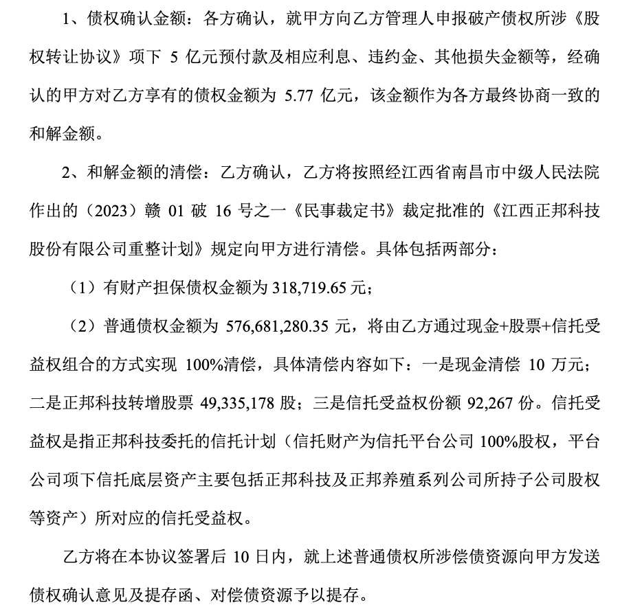 耗时两年多，大北农与正邦科技股权转让纠纷终和解，涉及金额超5亿元