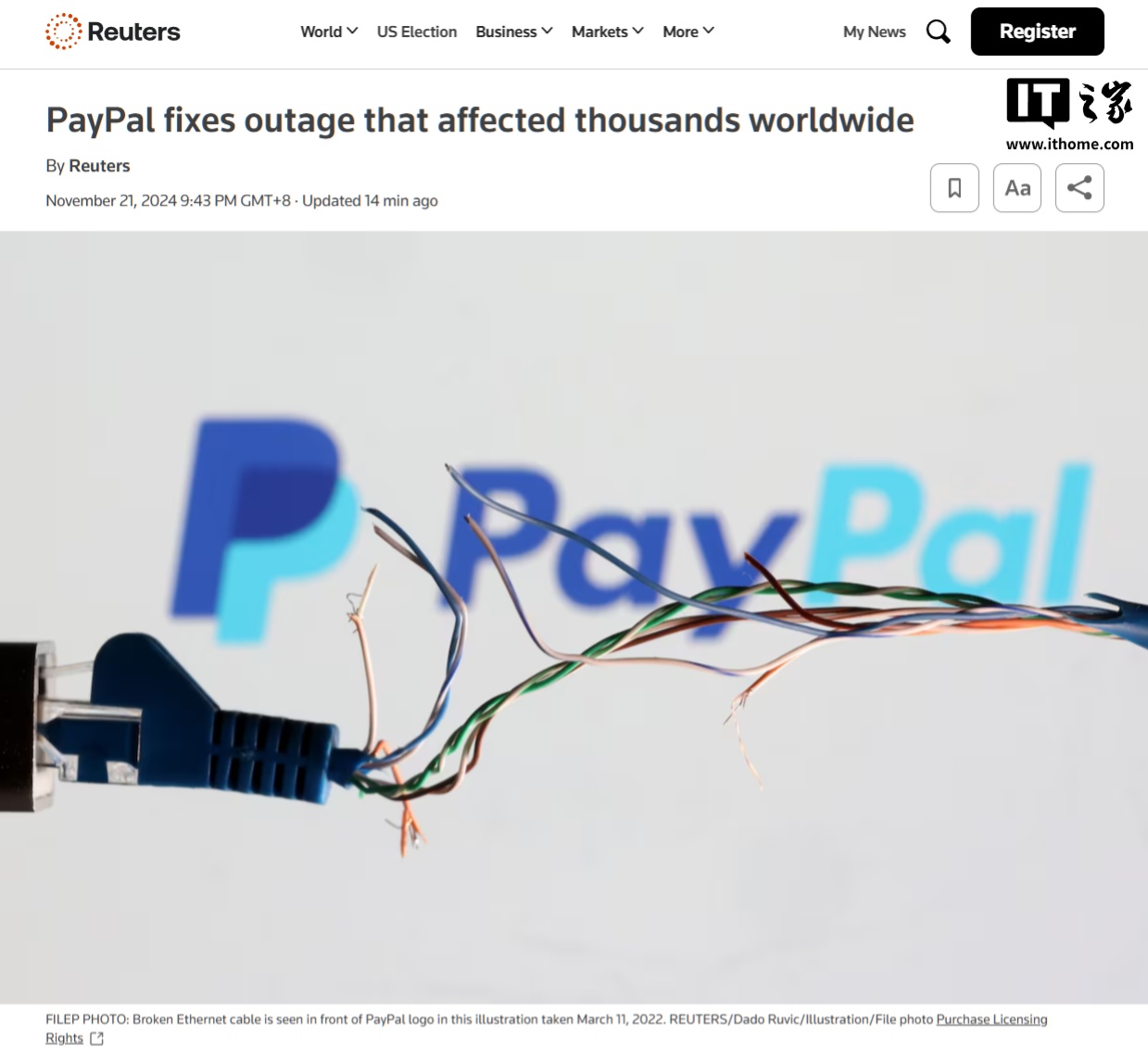 PayPal 服务一度中断近两小时，数千名用户受影响