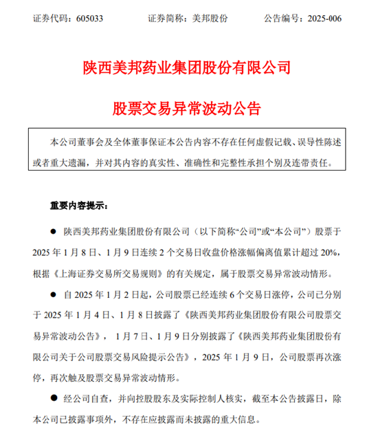 “一证一品”政策成催化？6连板美邦股份提示三大风险 第2张